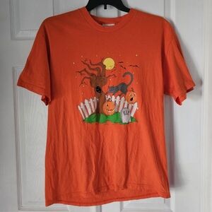 Vintage 90s basic edition retro halloween jack o lantern cat tshirt